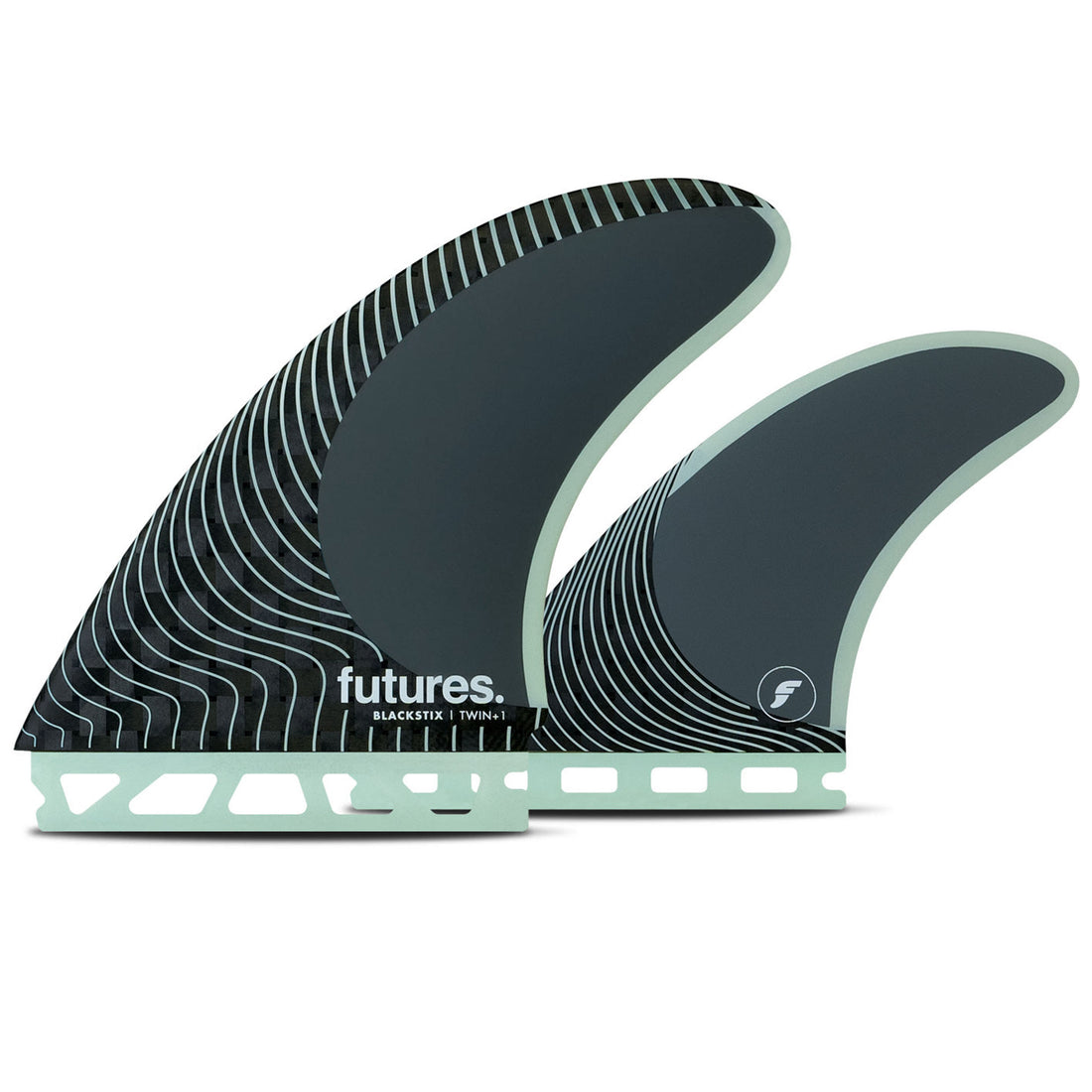 Futures Blackstix Twin + Trailer Fin Set — carbon fiber surf fins with V2 foil and pivot-style template for high-speed performance and smooth control, available at Freeride Surf & Skate NZ