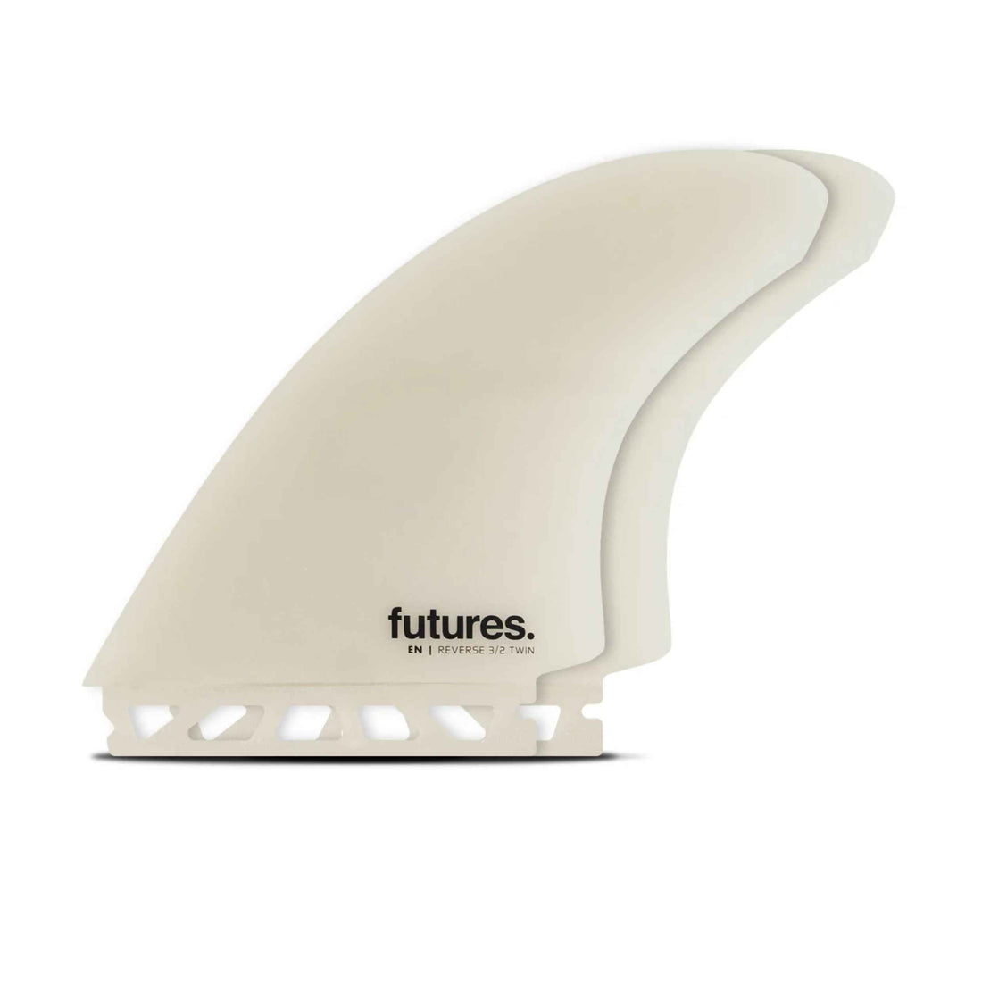 Futures EN FG Reverse 3/2 Twin Fin Set with fiberglass construction, Vector Foil and Scimitar Tip, available at Freeride Surf & Skate NZ.