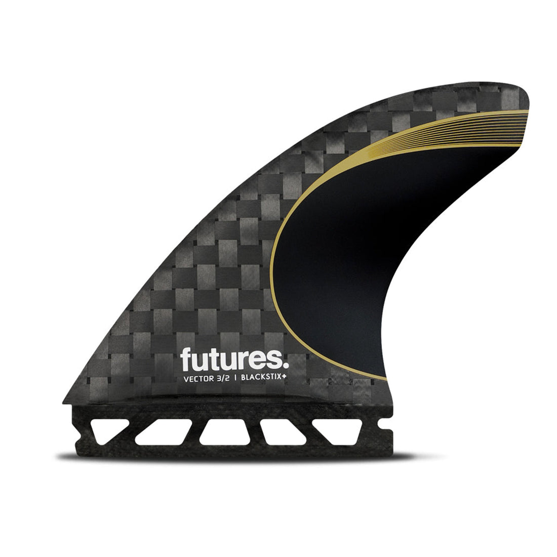 Futures Vector 3/2 Blackstix Thruster Fin Set Medium — high-performance surf fins with stiffer Blackstix+ construction, Vector foil design, and Scimitar tip for speed and control, available at Freeride Surf & Skate NZ