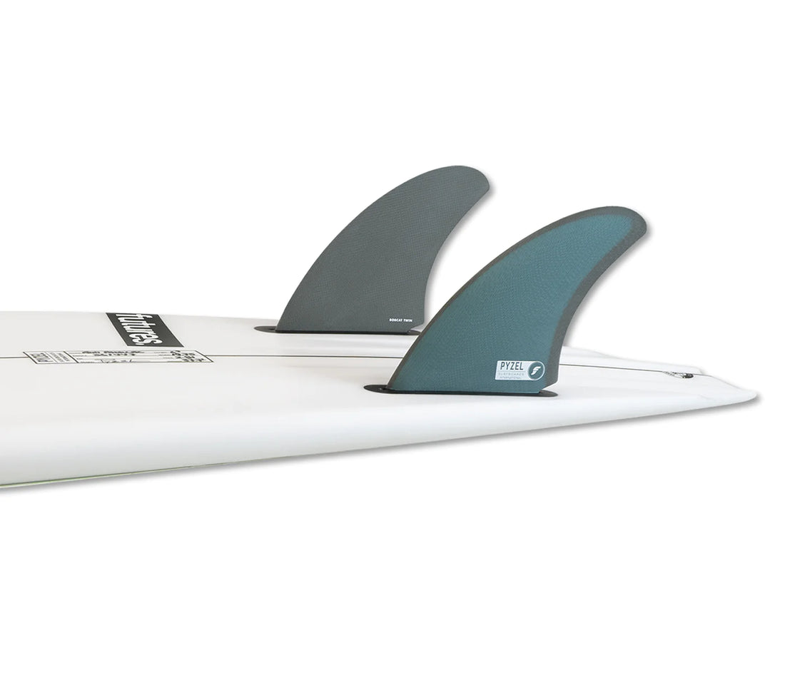 Futures x Pyzel Bob Cat twin fin set Blue Grey for Futures system at surf shop Auckland NZ