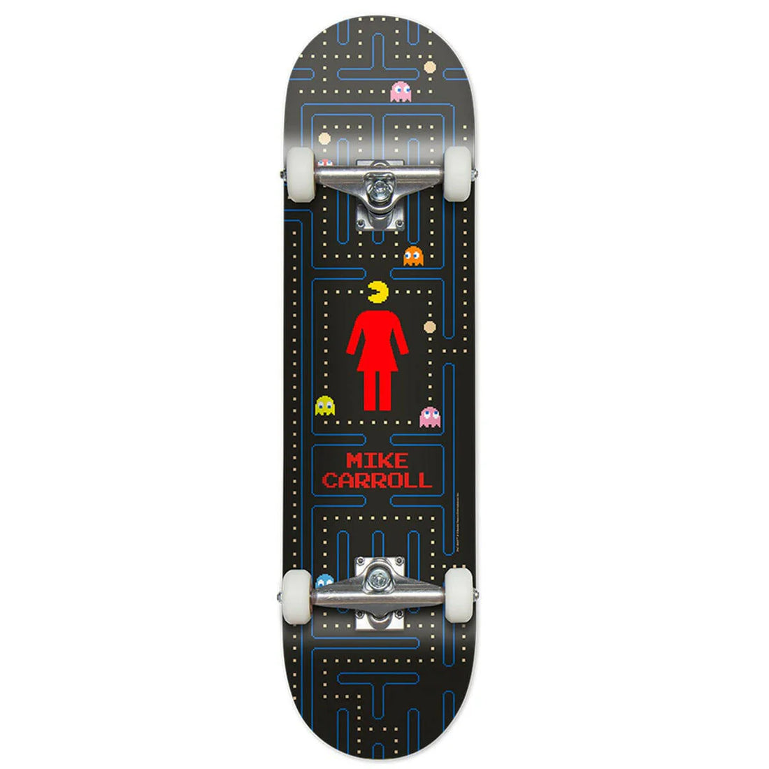 Girl GRL Mac Pac Man 7.75-inch skateboard complete with Pac-Man graphic, available at Freeride Surf & Skate NZ.