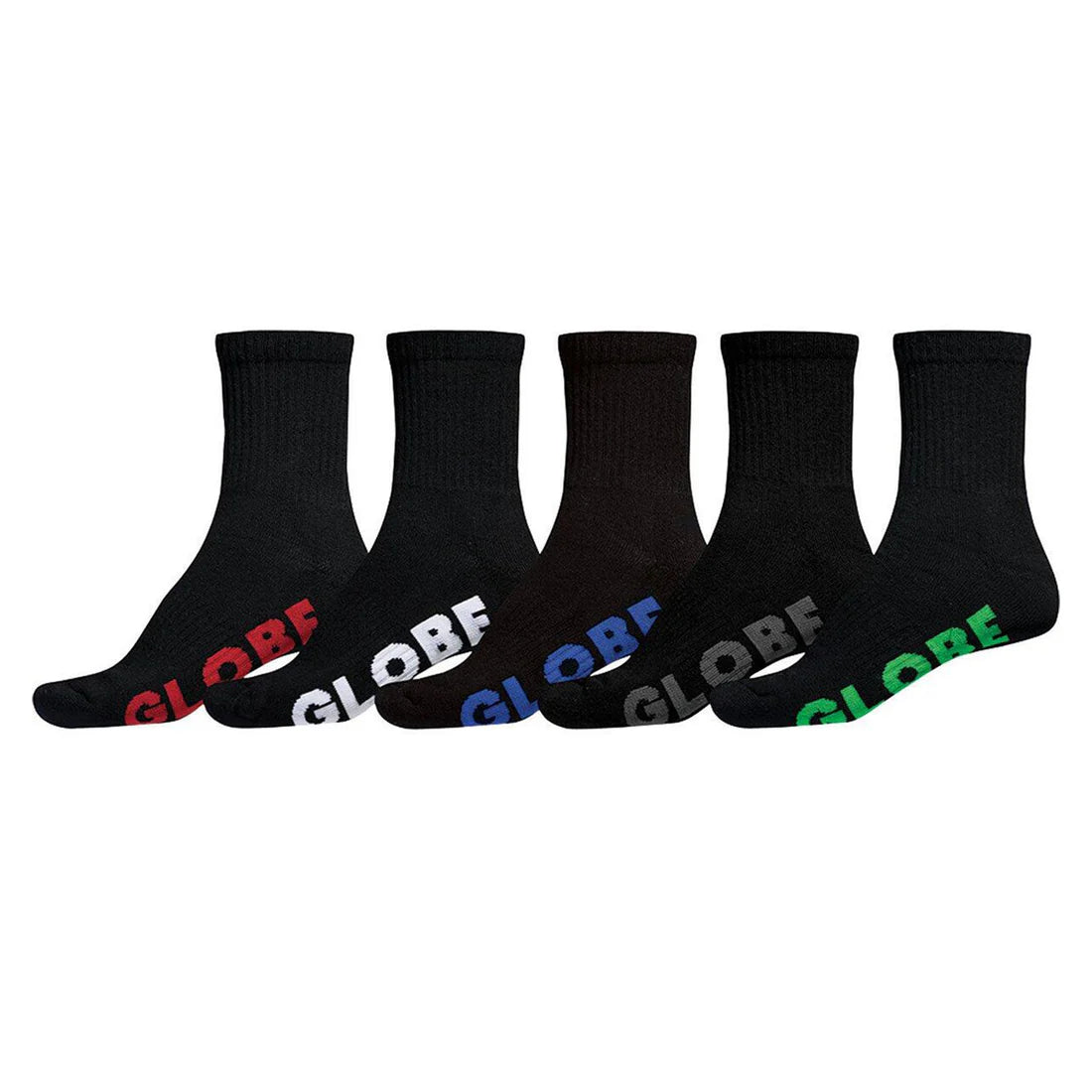 Globe Stealth Crew Sock 5 Pack — cushioned crew socks with reinforced heel and toe, available at Freeride Surf & Skate NZ.