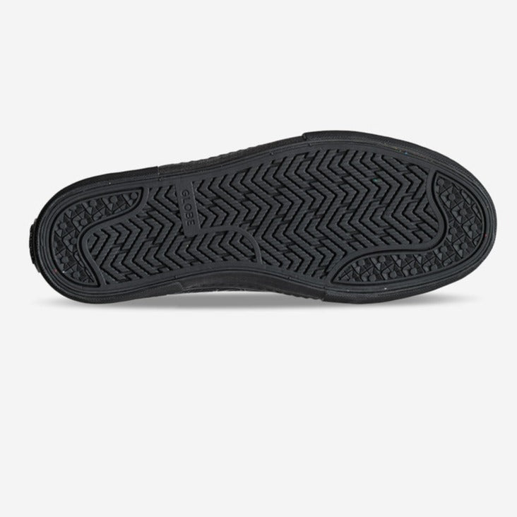 Globe Dover II slip-on shoes in Iron Black with full-grain Crazy Horse leather upper, elastic side panels and Super-V sole.