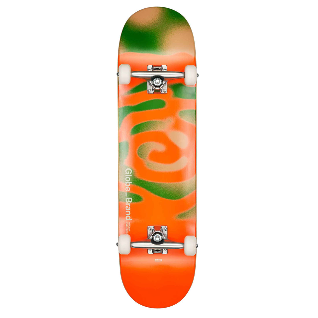 Globe G0 Pond 8.25-inch Skateboard Complete in Orange Moss with Resin-7 maple deck, Slant alloy trucks and 52mm wheels, available at Freeride Surf & Skate NZ.