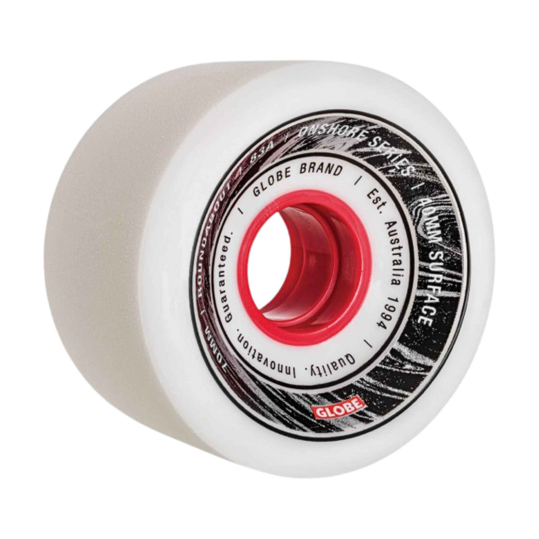 Globe Roundabout Onshore Wheel 70mm White Red — soft 78a surf-skate and carving wheels with smooth roll, available at Freeride Surf & Skate NZ.