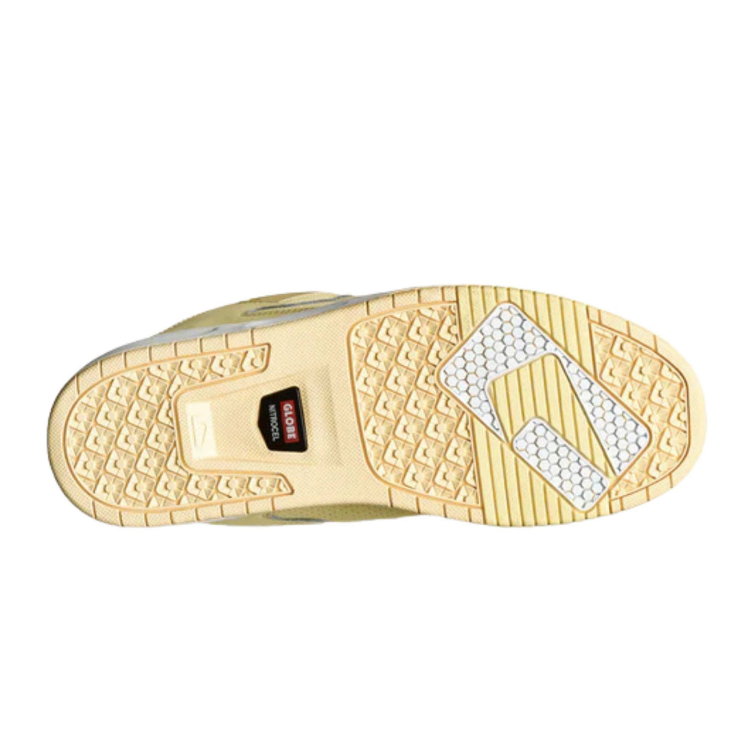 Globe Sabre skate shoes in Butter Cream with padded nubuck and suede upper, slip-on sock construction and chunky cream sole.