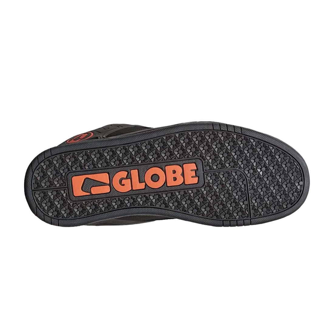 Sole view of Globe Tilt Black Black Bronze skate shoes featuring Globe’s S-Trac sole pattern for grip