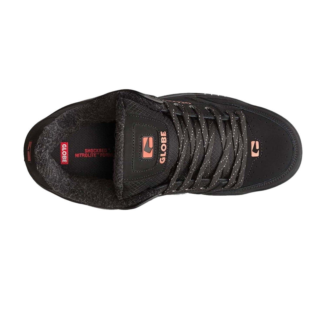 Globe Tilt Black Black Bronze skate shoes with chunky silhouette black orange 