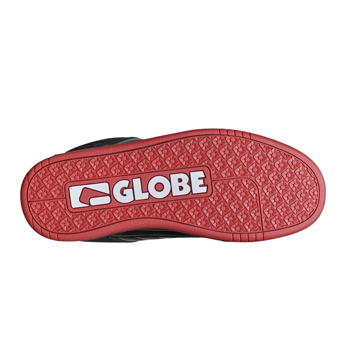 Globe Tilt skate shoes in Black Red Charcoal with action leather and synthetic nubuck upper, moulded TPR collar and chunky cupsole.