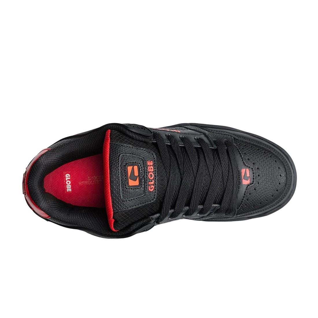 Globe Tilt skate shoes in Black Snake with textured nubuck upper, chunky padded silhouette and black cupsole.