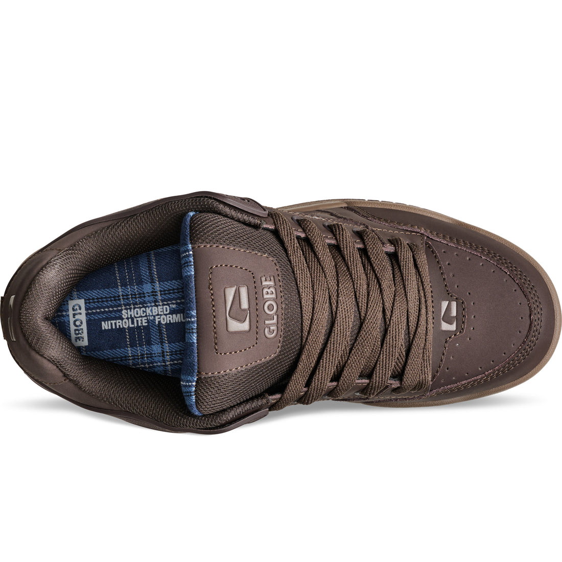 Globe Tilt Brown Blue Tartan skate shoes available at Freeride Surf & Skate NZ.