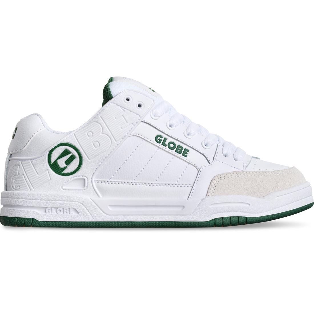 Globe Tilt Green White skate shoes available at Freeride Surf & Skate NZ.