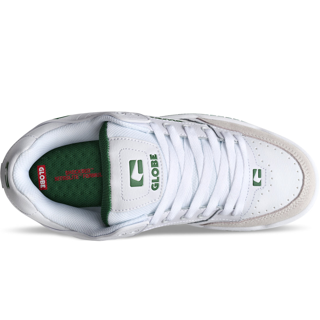 Globe Tilt Green White skate shoes available at Freeride Surf & Skate NZ.