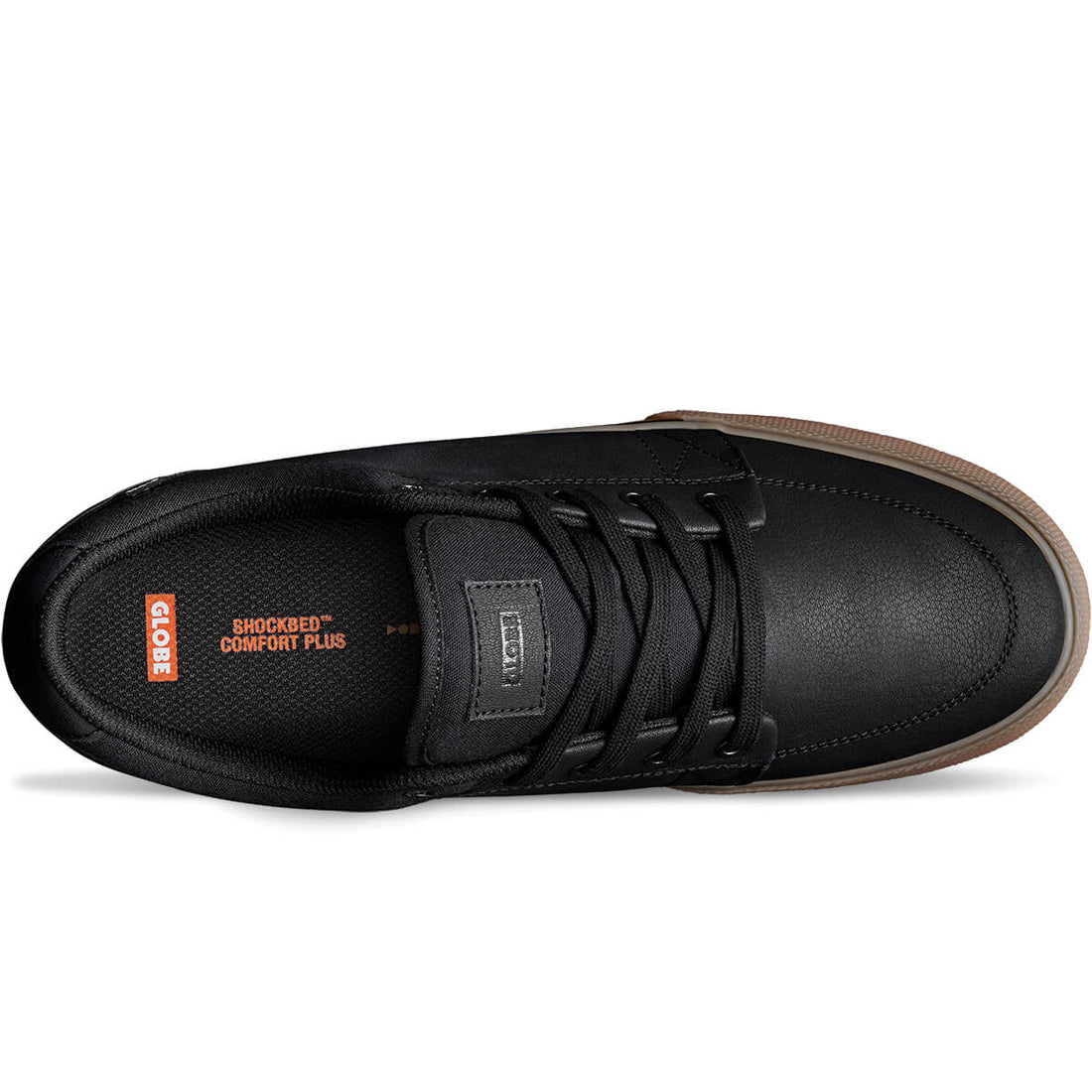 Globe Youth GS skate shoes in Black Mock Gum with synthetic leather and canvas upper, low-profile design and gum vulcanised sole.