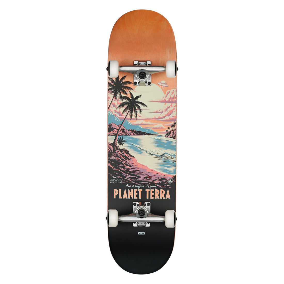 Globe G1 The Visitation Complete Skateboard Terra Bay — 8.25” Resin-7 maple deck with Tensor trucks and 53mm 99A wheels. Shop complete skateboards NZ at Freeride Surf & Skate.