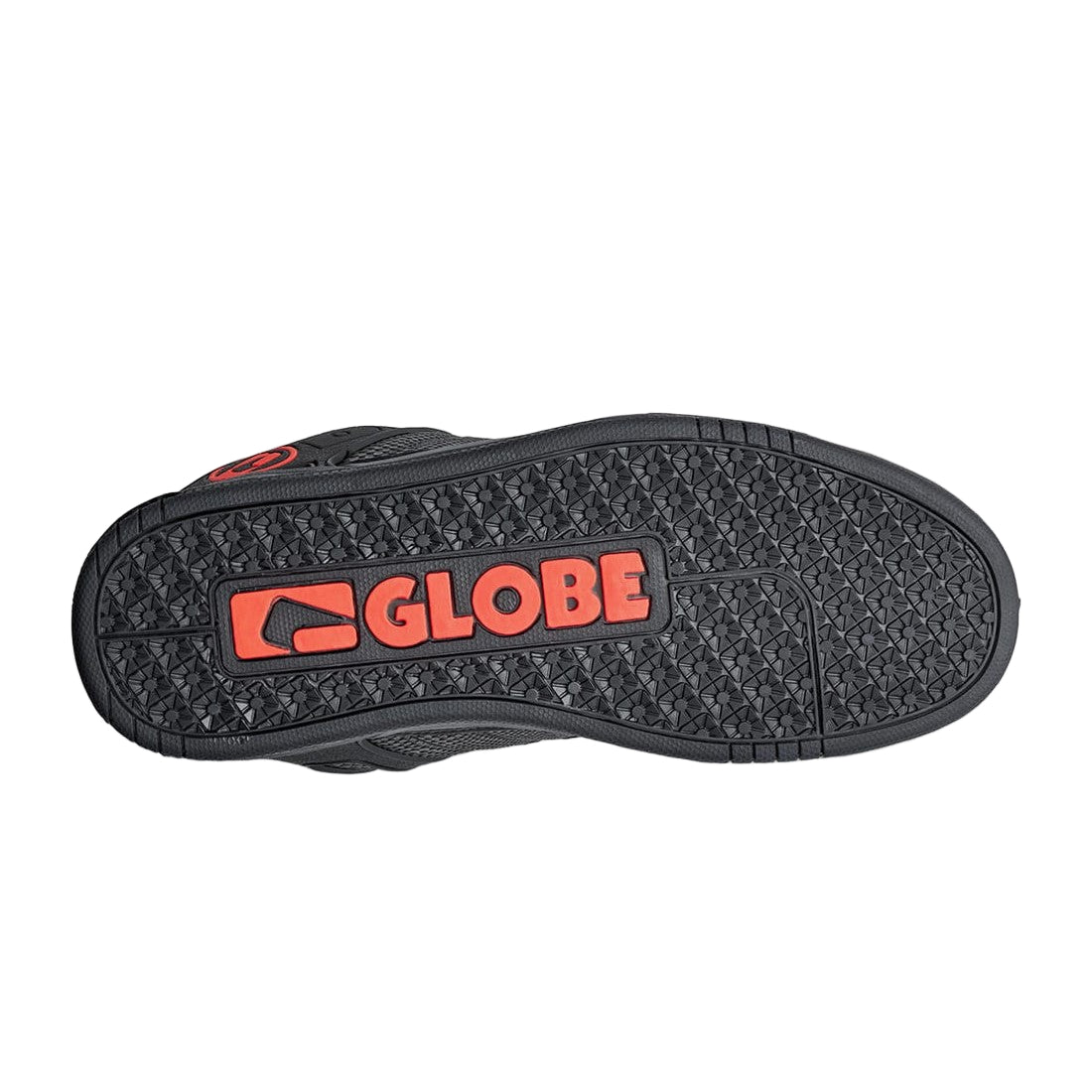 Sole view of Globe Tilt Black Snake skate shoes featuring Globe’s S-Trac sole pattern for enhanced grip