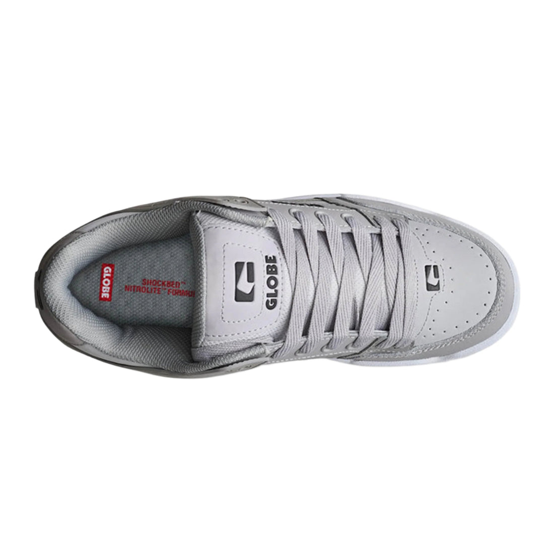 Front view of Globe Tilt Triple Grey skate shoes with padded chunky design