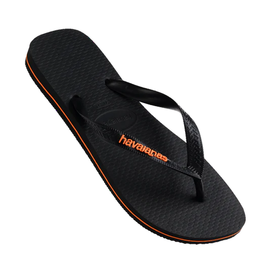 Havaianas Logo Filete Black Neon Orange Jandals available at Freeride Surf & Skate NZ.