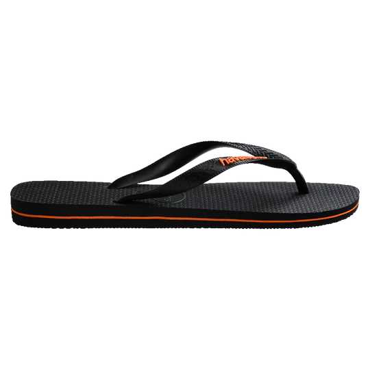 Havaianas Logo Filete Black Neon Orange Jandals available at Freeride Surf & Skate NZ.