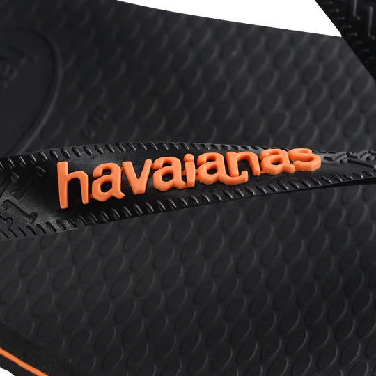 Havaianas Logo Filete Black Neon Orange Jandals available at Freeride Surf & Skate NZ.