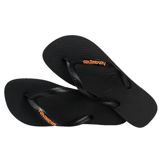 Havaianas Logo Filete Black Neon Orange Jandals available at Freeride Surf & Skate NZ.