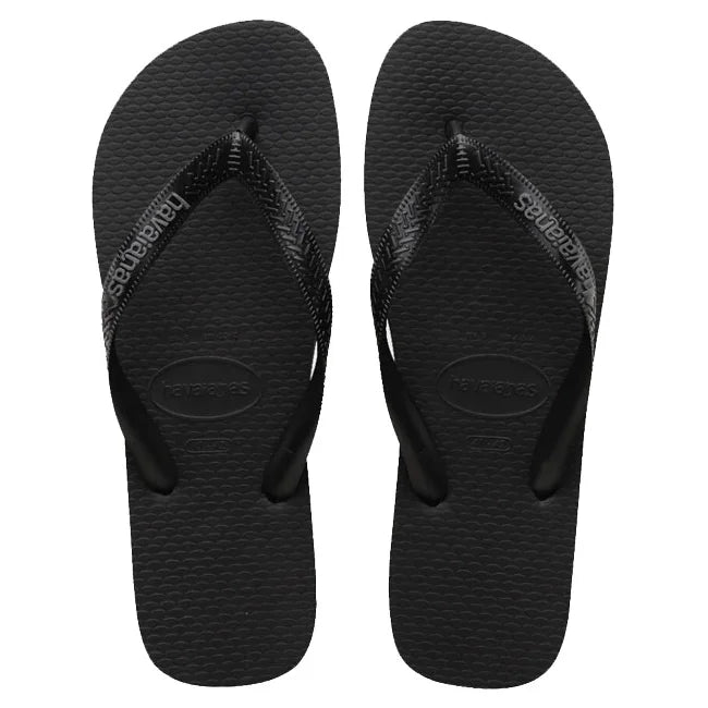 Havaianas Logo Filete Black Steel Grey Jandals — black and grey Brazilian sandals with contrast sole and embossed logo, available at Freeride Surf & Skate NZ