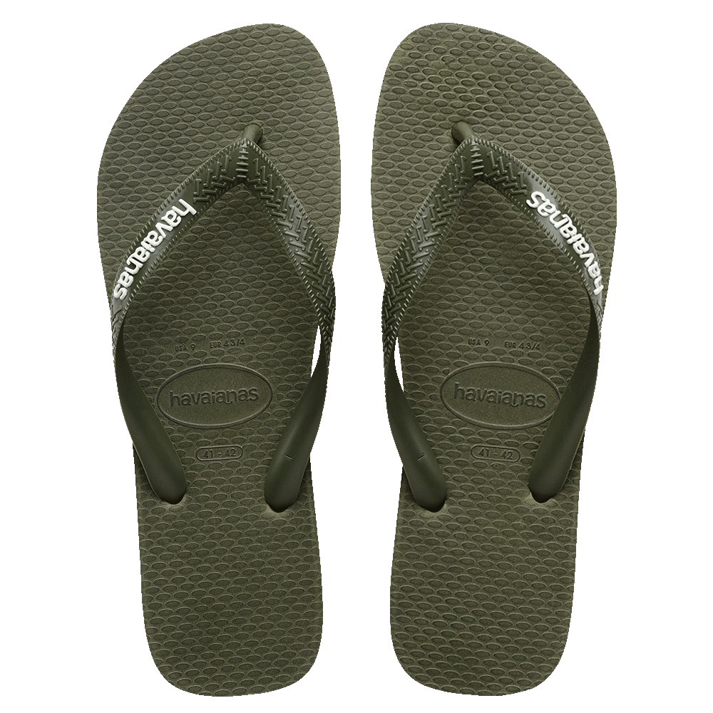 Havaianas Logo Filete Moss White Jandals — moss green Brazilian sandals with white logo and stripe detail, available at Freeride Surf & Skate NZ.
