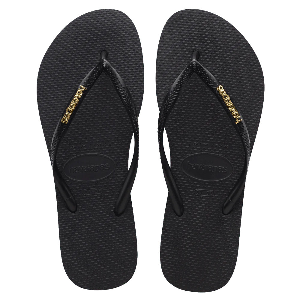 Havaianas Slim Logo Metallic Gold Jandals available at Freeride Surf & Skate NZ.