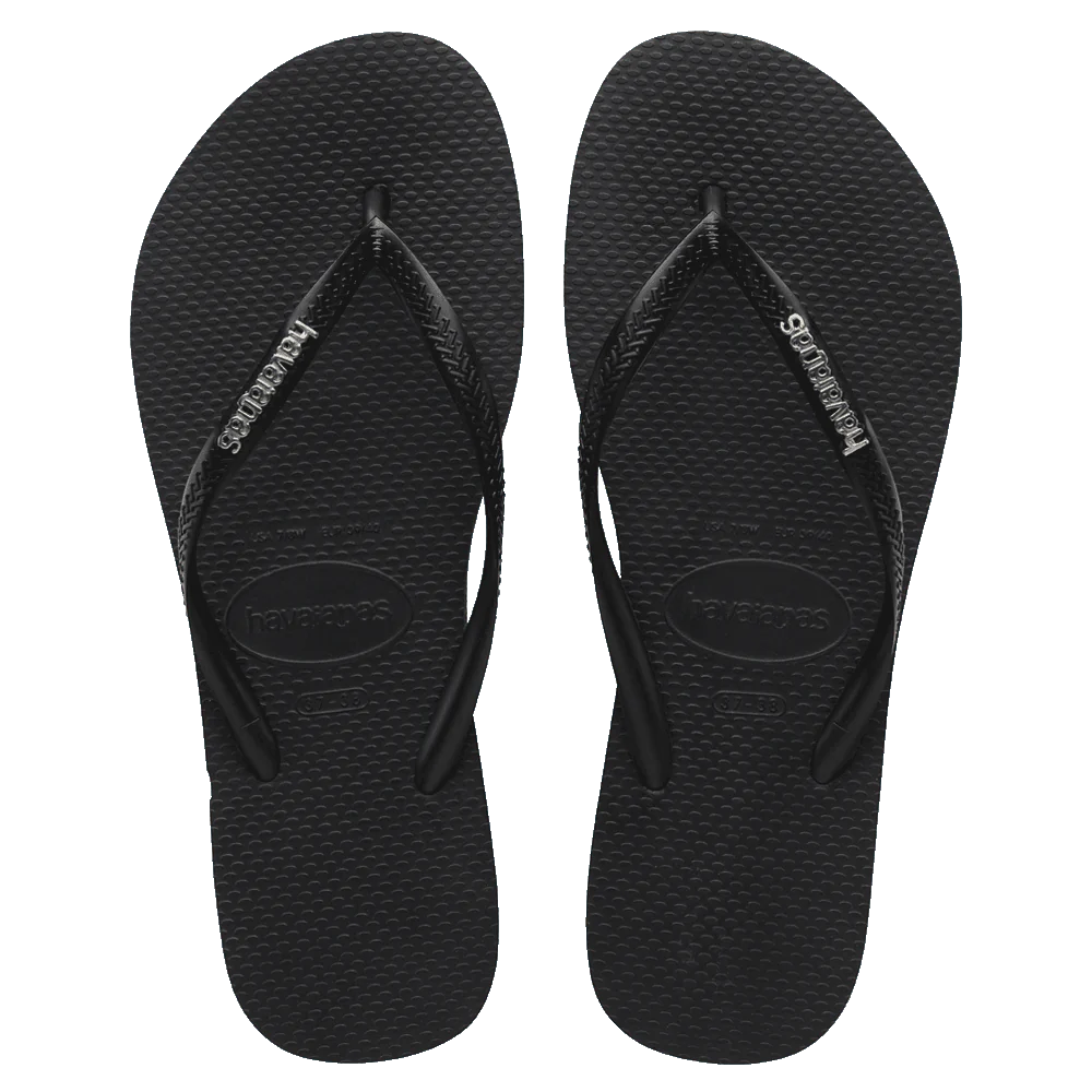 Havaianas Slim Logo Metallic Silver Jandals — metallic silver Brazilian sandals with slim strap and cushioned sole, available at Freeride Surf & Skate NZ