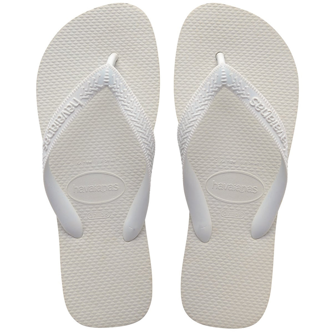 Havaianas Top White Jandals — classic white Brazilian sandals with cushioned sole, available at Freeride Surf & Skate NZ.