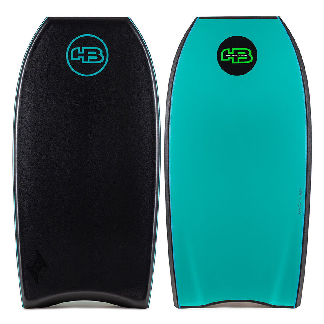 Hot Buttered 44 inch Epic XL PE core bodyboard black turquoise surf bodyboard available at Freeride Surf & Skate NZ.