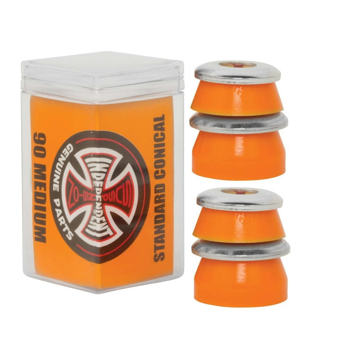 Independent Standard Cylinder Cushions Medium 90A Orange — high rebound skateboard bushings with metal washers, compatible with Independent and most trucks, available at Freeride Surf & Skate NZ.