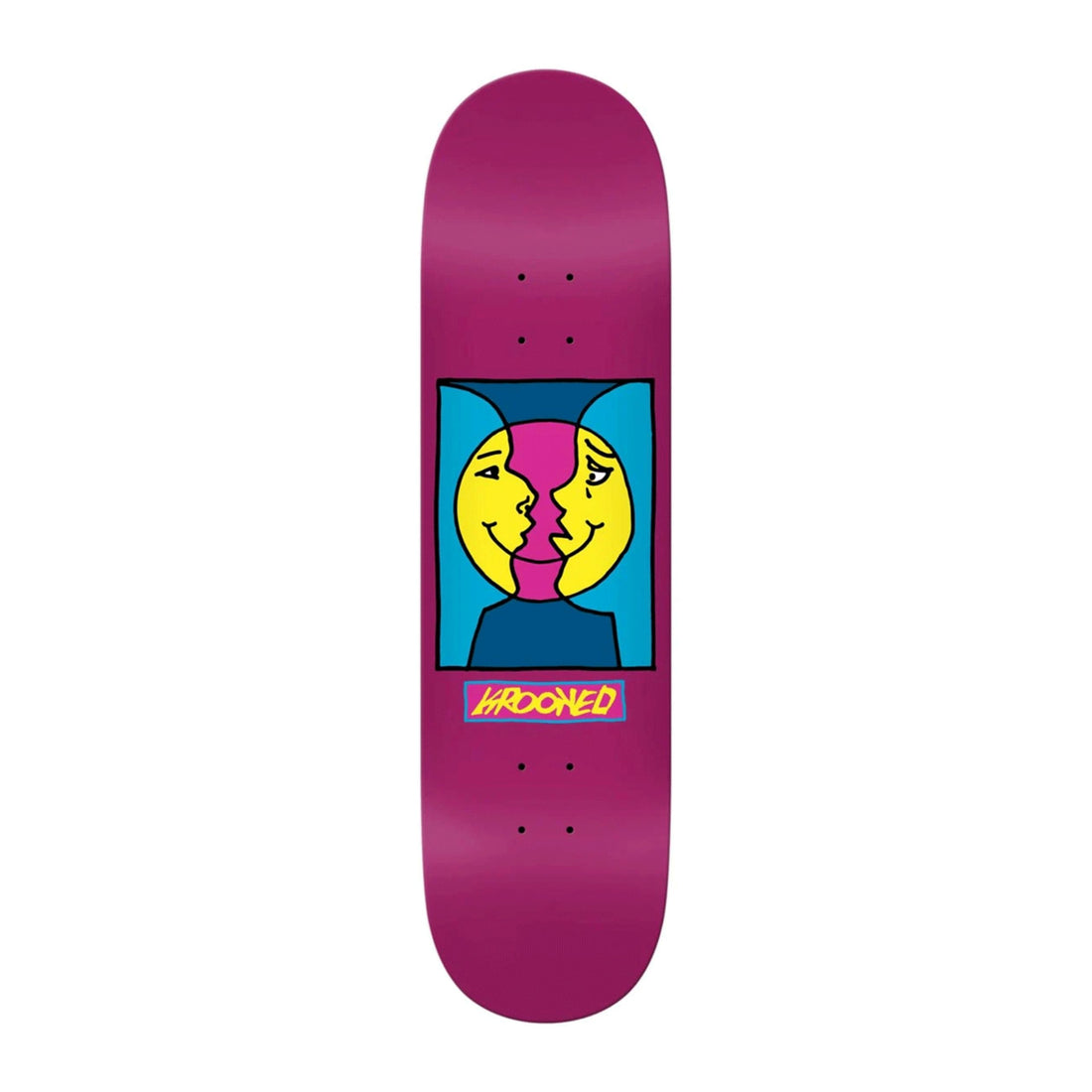 Krooked Moon Smile Magenta 8.06-inch skateboard deck, available at Freeride Surf & Skate NZ.