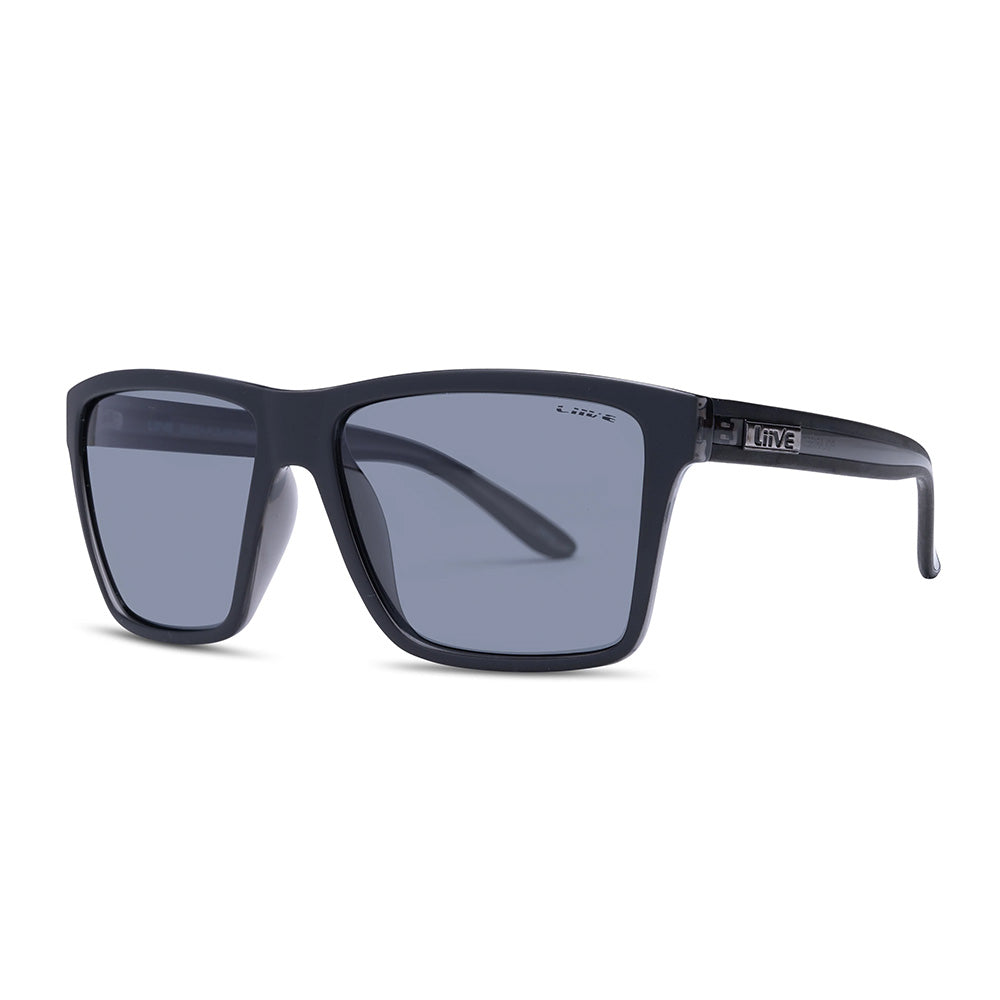 Liive Bazza Polar matt black sunglasses with polarised smoke lens available at Freeride Surf & Skate NZ.