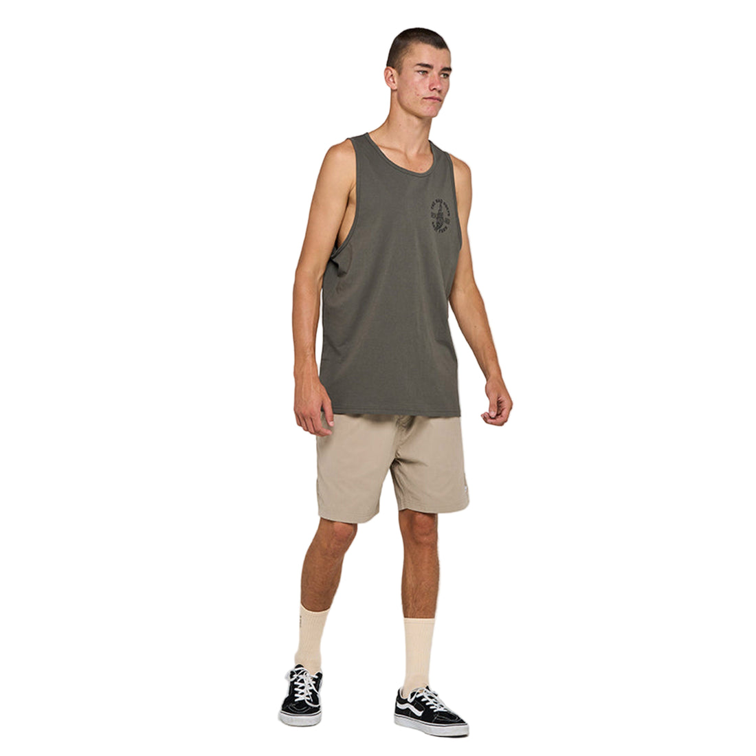 Shop Mad Hueys FKRS Ahoy Tank Charcoal – classic surf tank with bold graphics. Shop in store at the West Auckland Surf Shop or online. Fast NZ shipping.