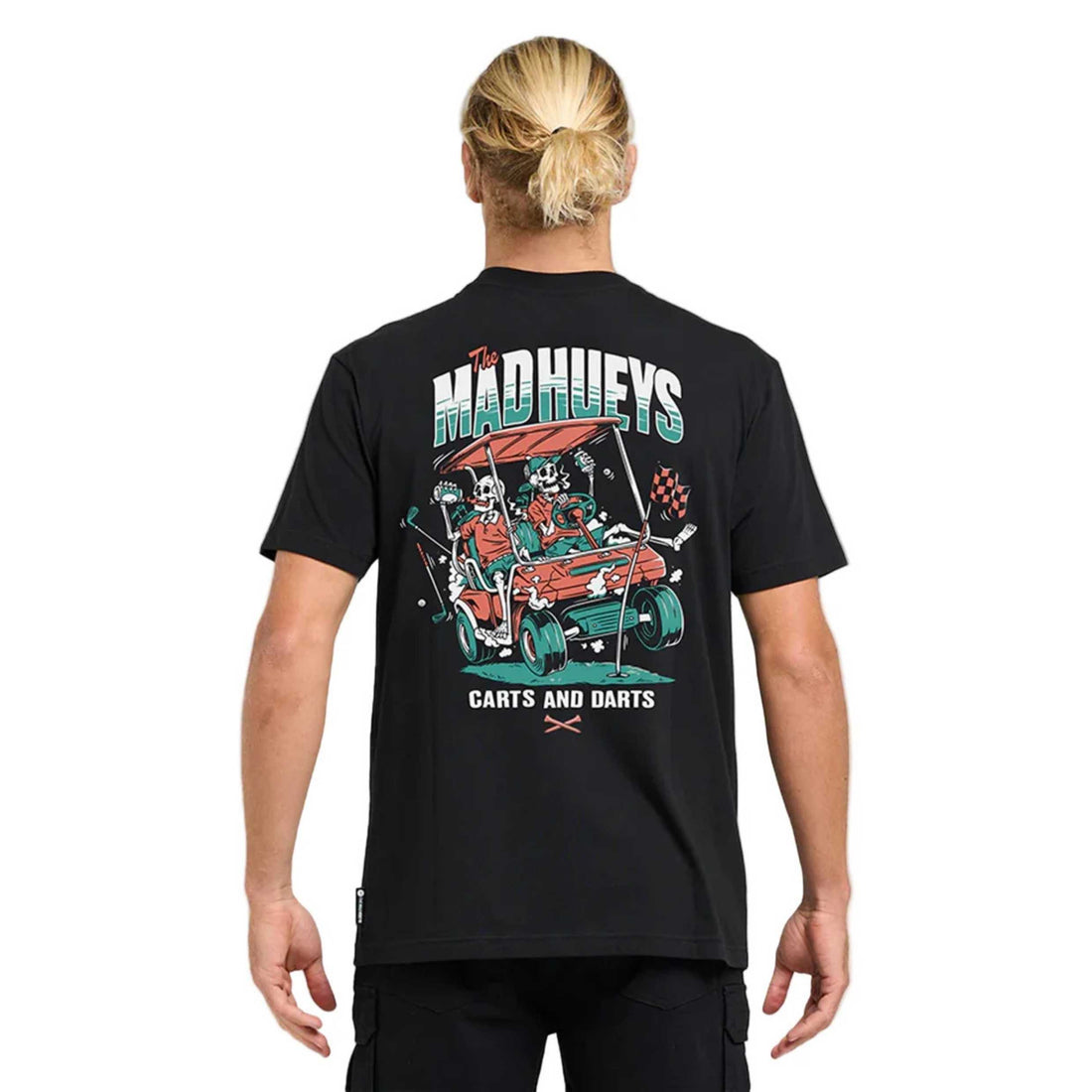 Mad Hueys Carts and Darts Tee in Black available at Freeride Surf & Skate NZ.