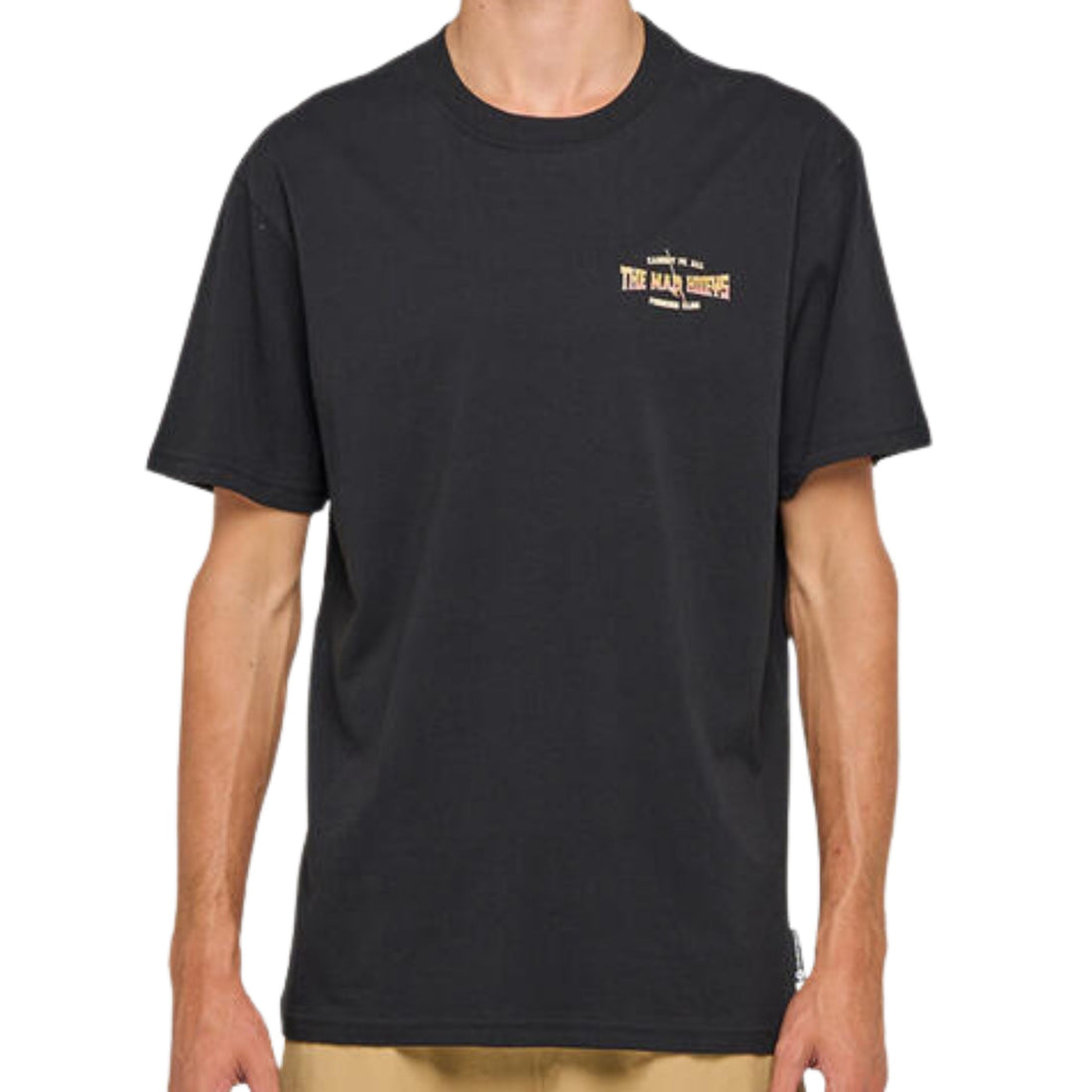 Mad Hueys Caught FK All Skull Tee Black — black cotton tee with large skull graphic on back, available at Freeride Surf & Skate NZ.