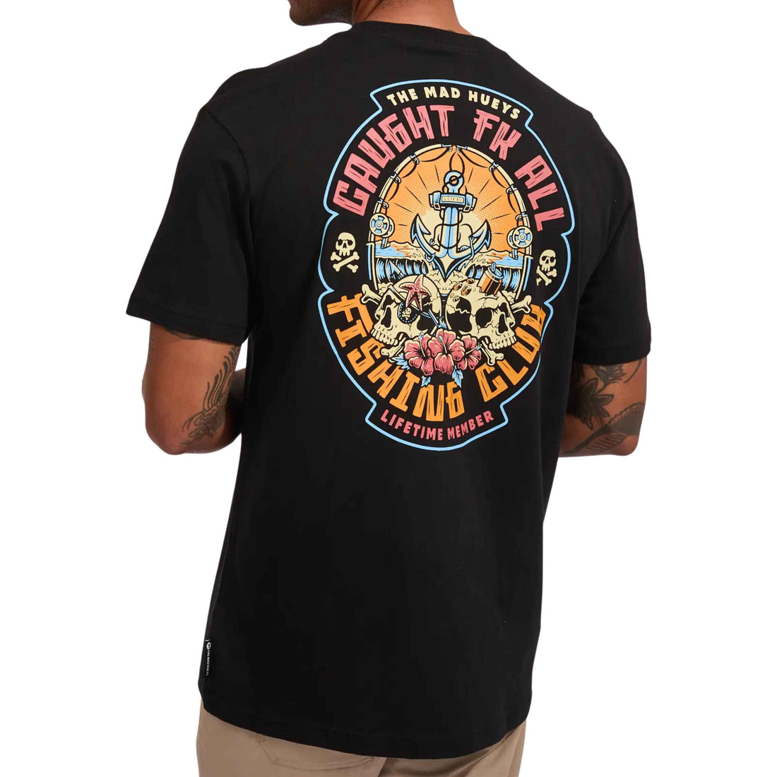 Mad Hueys Caught FK Skull Tee Black with front and back print at Freeride Surf & Skate Auckland NZ