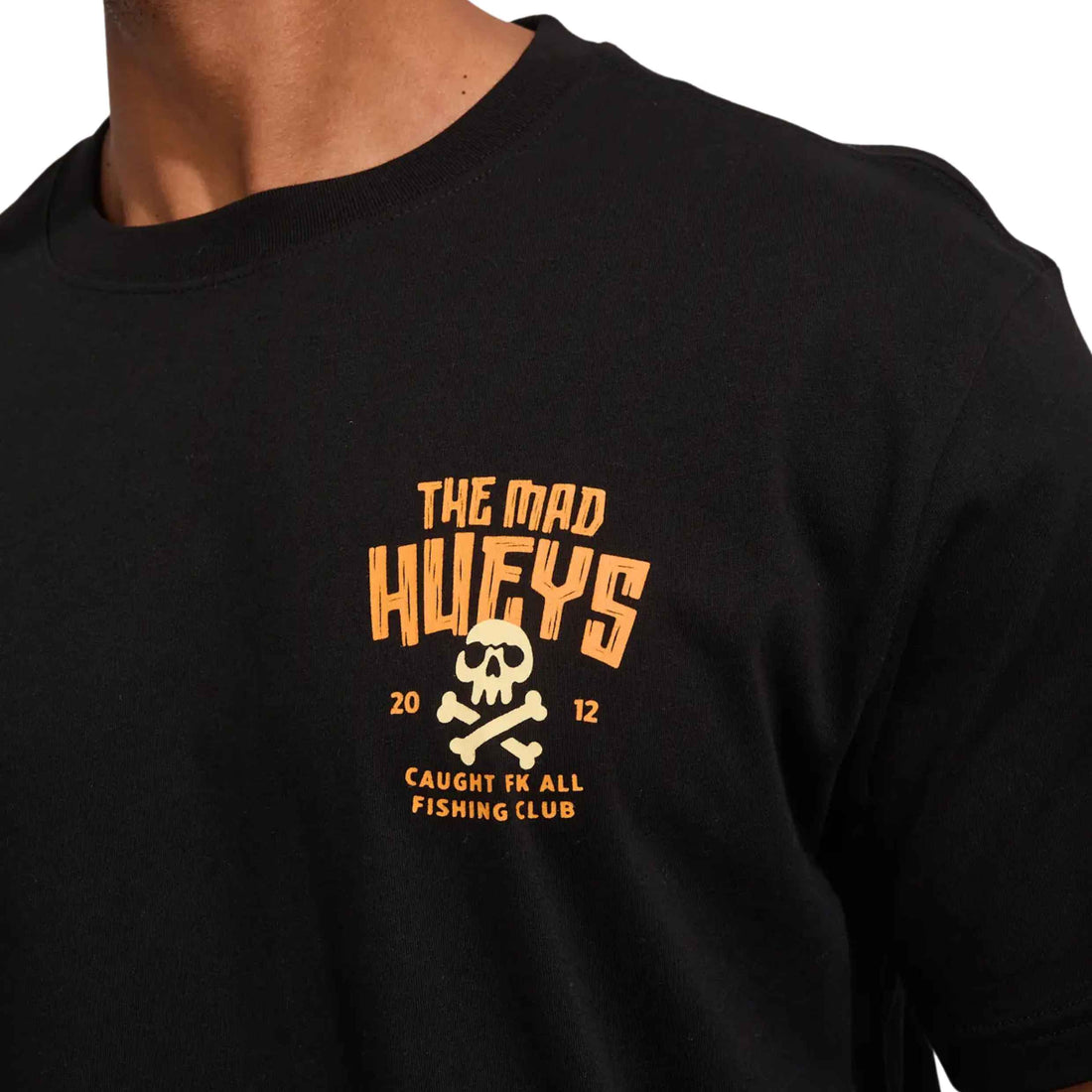 Mad Hueys Caught FK Skull Tee Black with front and back print at Freeride Surf & Skate Auckland NZ
