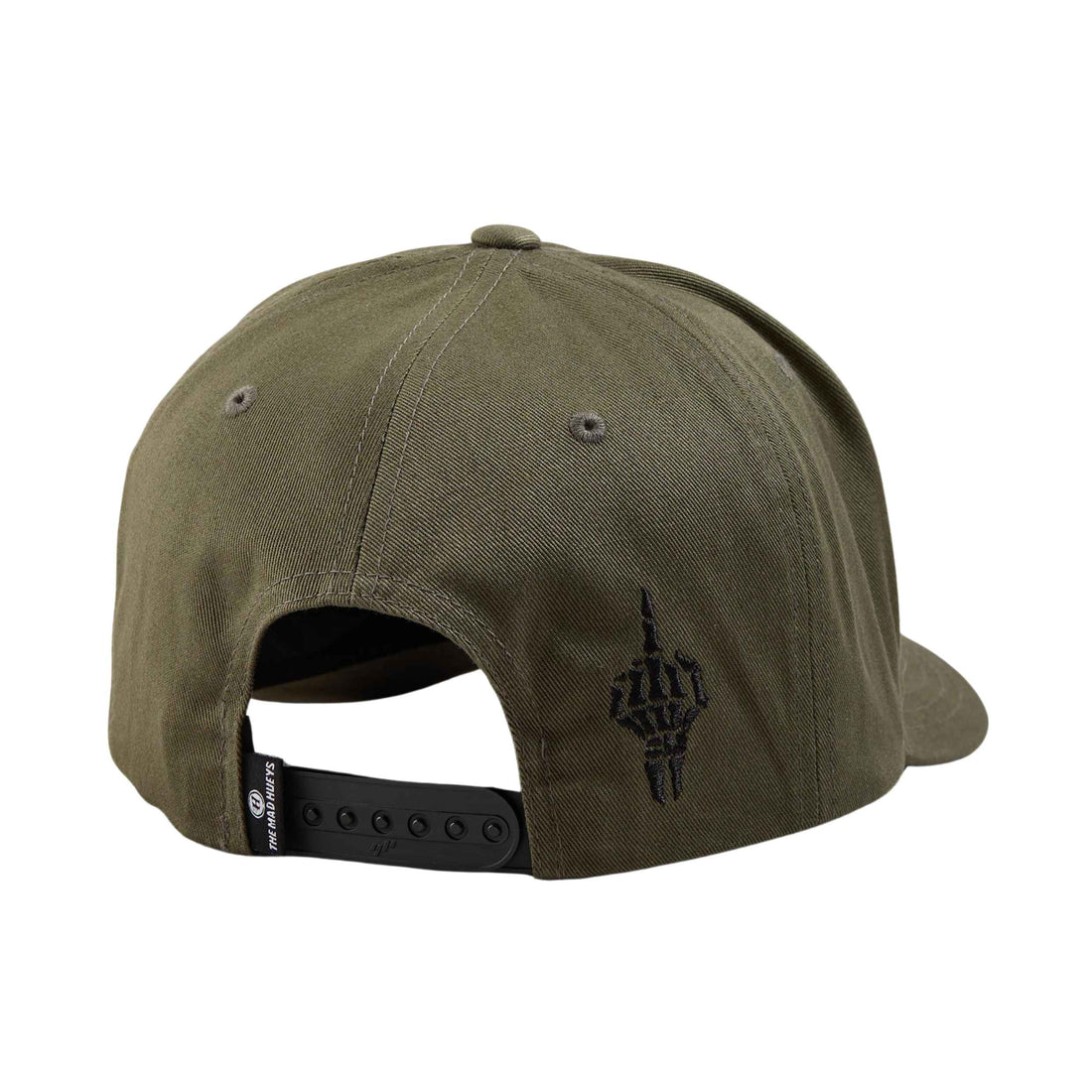Mad Hueys FKRS Ahoy Twill Snapback Olive — cotton twill snapback with embroidered patch, available at Freeride Surf & Skate NZ.