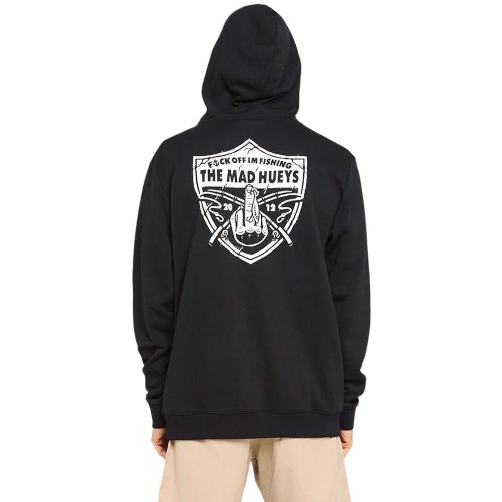 Mad Hueys Raider FK Off Fishing Pullover black hoodie available at Freeride Surf & Skate NZ.