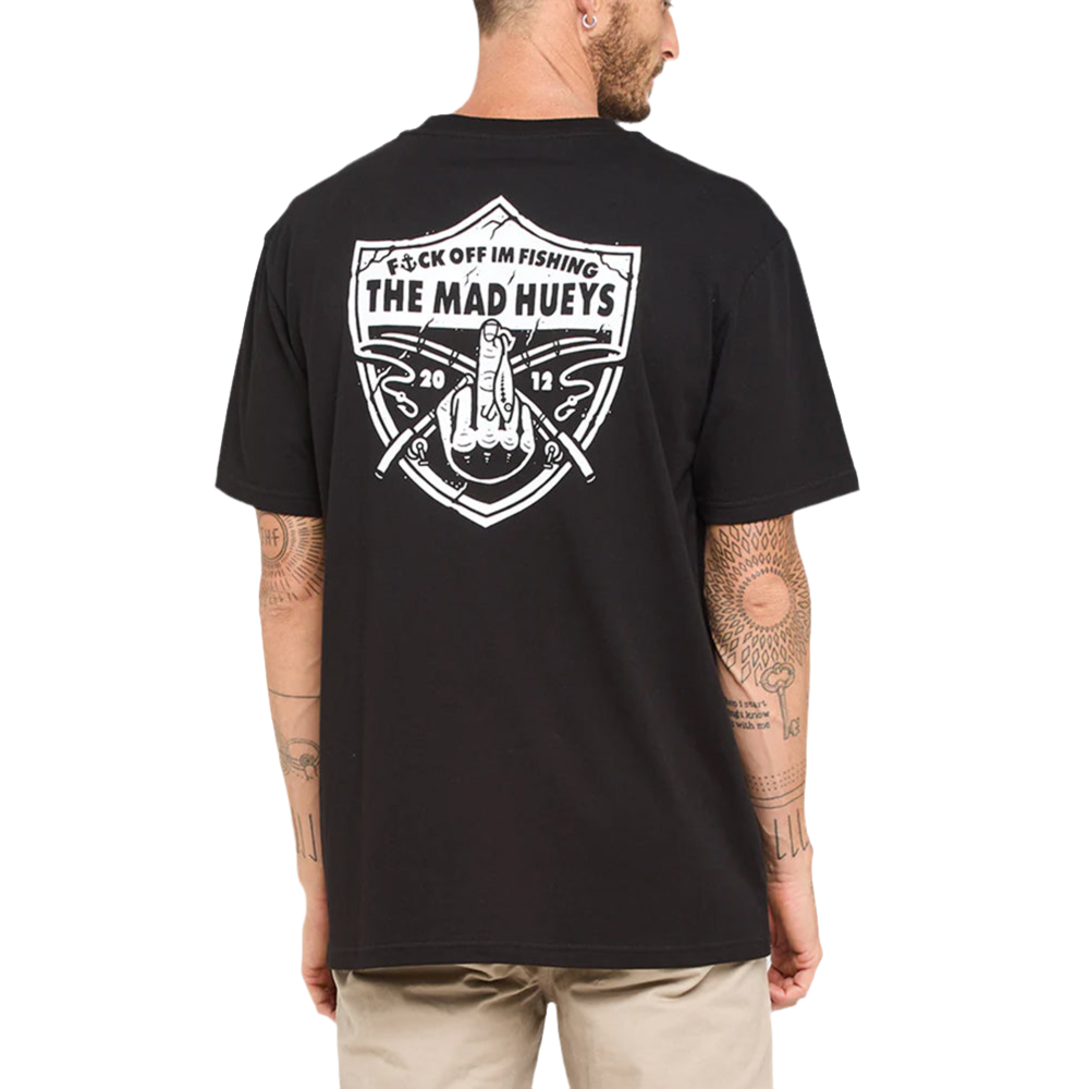 Mad Hueys Raider FK Off Fishing Tee in Black available at Freeride Surf & Skate NZ.