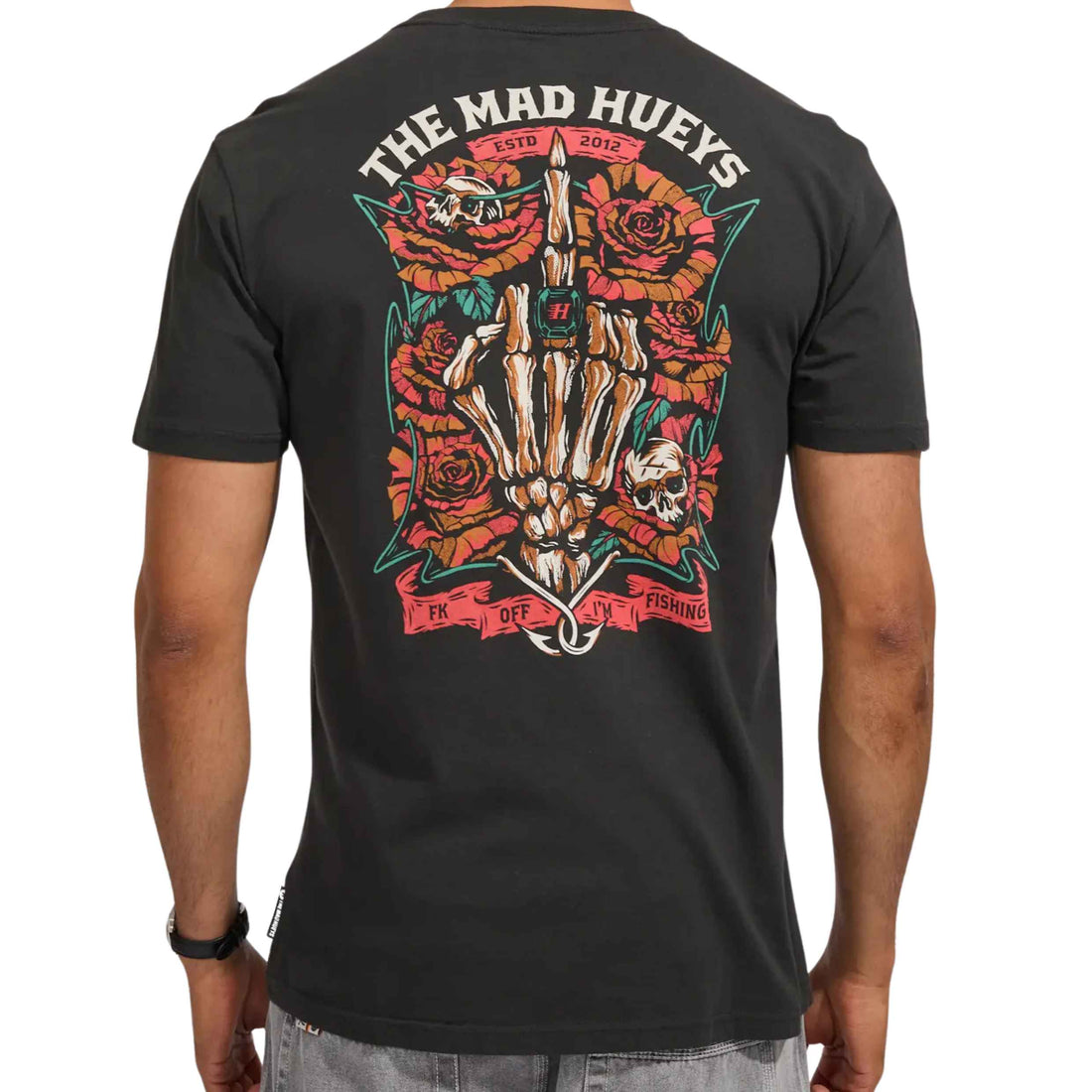 Mad Hueys Shield FK Off Tee Vintage Black with printed graphic at Freeride Surf & Skate Auckland NZ