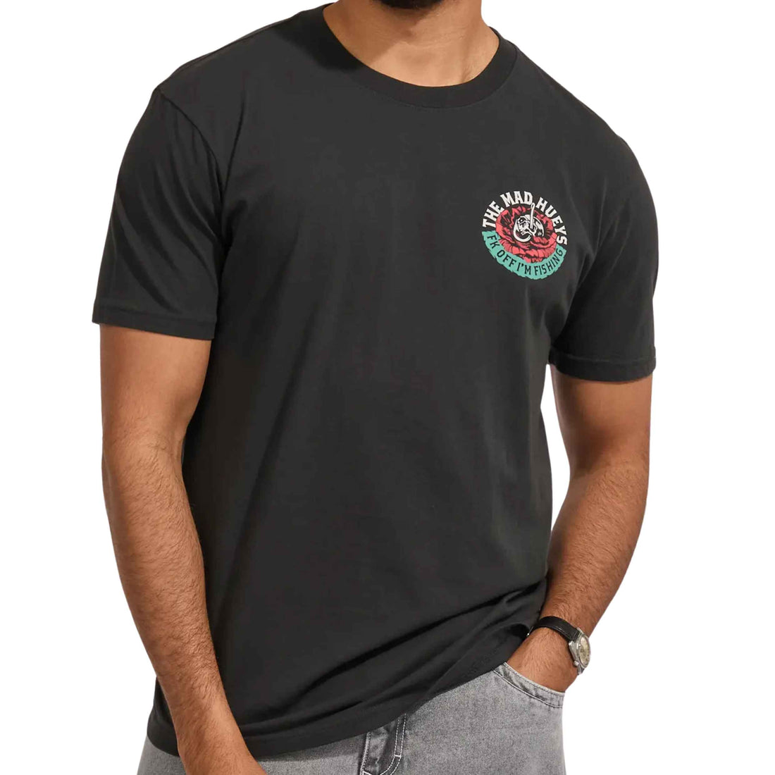 Mad Hueys Shield FK Off Tee Vintage Black with printed graphic at Freeride Surf & Skate Auckland NZ