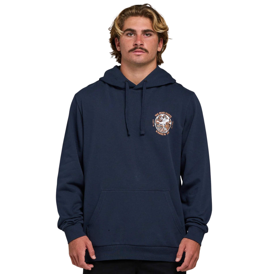 Mad Hueys Tins Kraken Hooded Pullover navy hoodie available at Freeride Surf & Skate NZ.