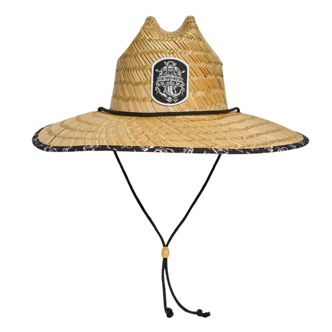 Mad Hueys Triple Anchor Straw Hat — wide-brim straw sun hat with woven patch and chin strap, available at Freeride Surf & Skate NZ.