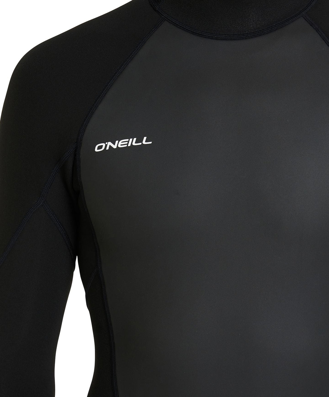 Panel view of O'Neill Reactor II men’s 3/2mm black wetsuit, long arm and long leg design at Freeride Surf & Skate NZ