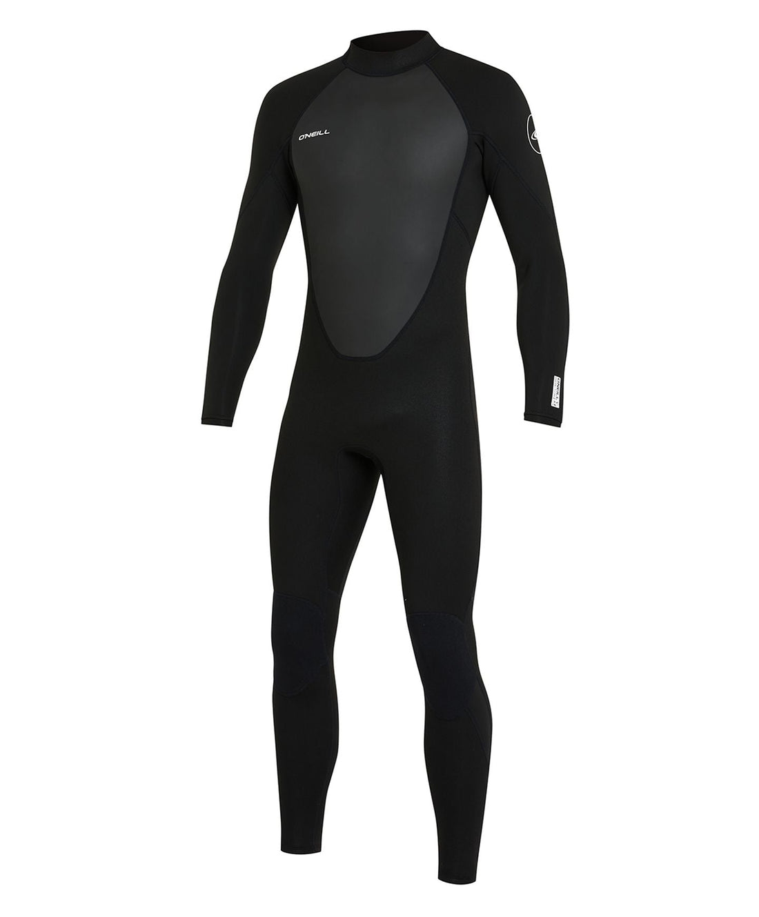 Front view of O'Neill Reactor II men’s 3/2mm black wetsuit, long arm and long leg design Freeride Surf & Skate NZ 