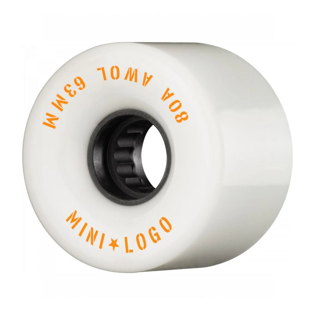 Mini Logo A.W.O.L 80a 63mm skateboard wheels in white — soft cruising wheels with fiber-reinforced core, available at Freeride Surf & Skate NZ.