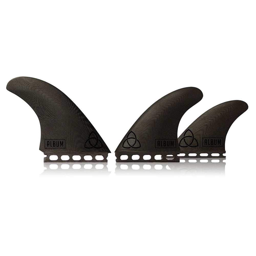 NVS Album Asym Goofy fin set for Futures system at surf shop Auckland NZ